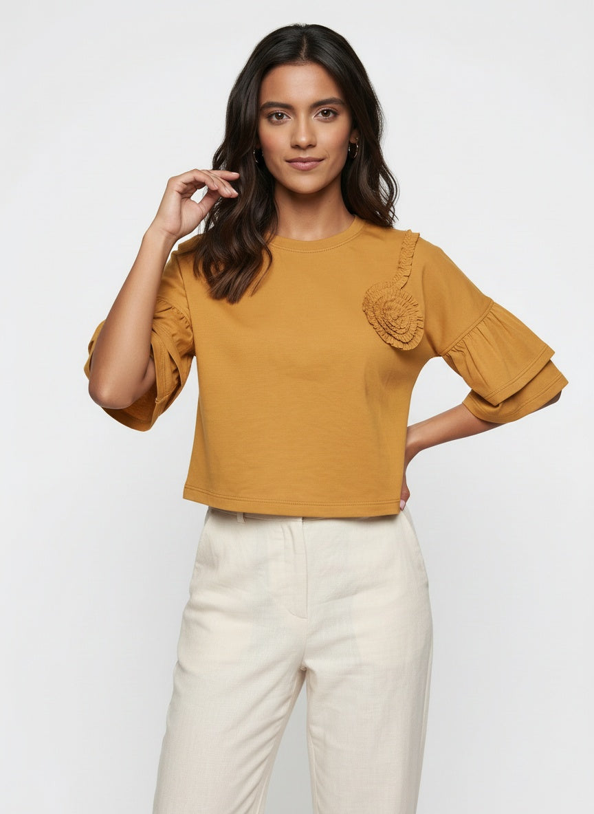 Briar Tee | Mustard Rosette Corsage