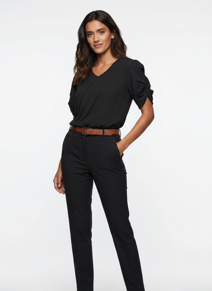 Nyx Blouse | Black Pleated Twist Sleeve