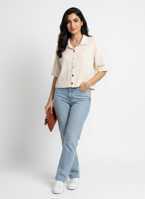 Fable Shirt | Cream Camp-Collar Double Gauze