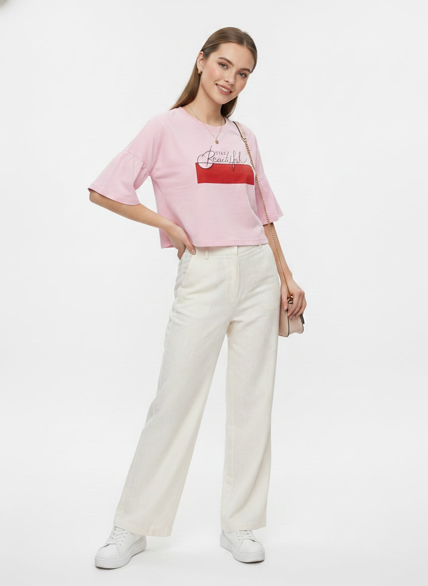 Vale Tee | Stay Beautiful Slogan Pink