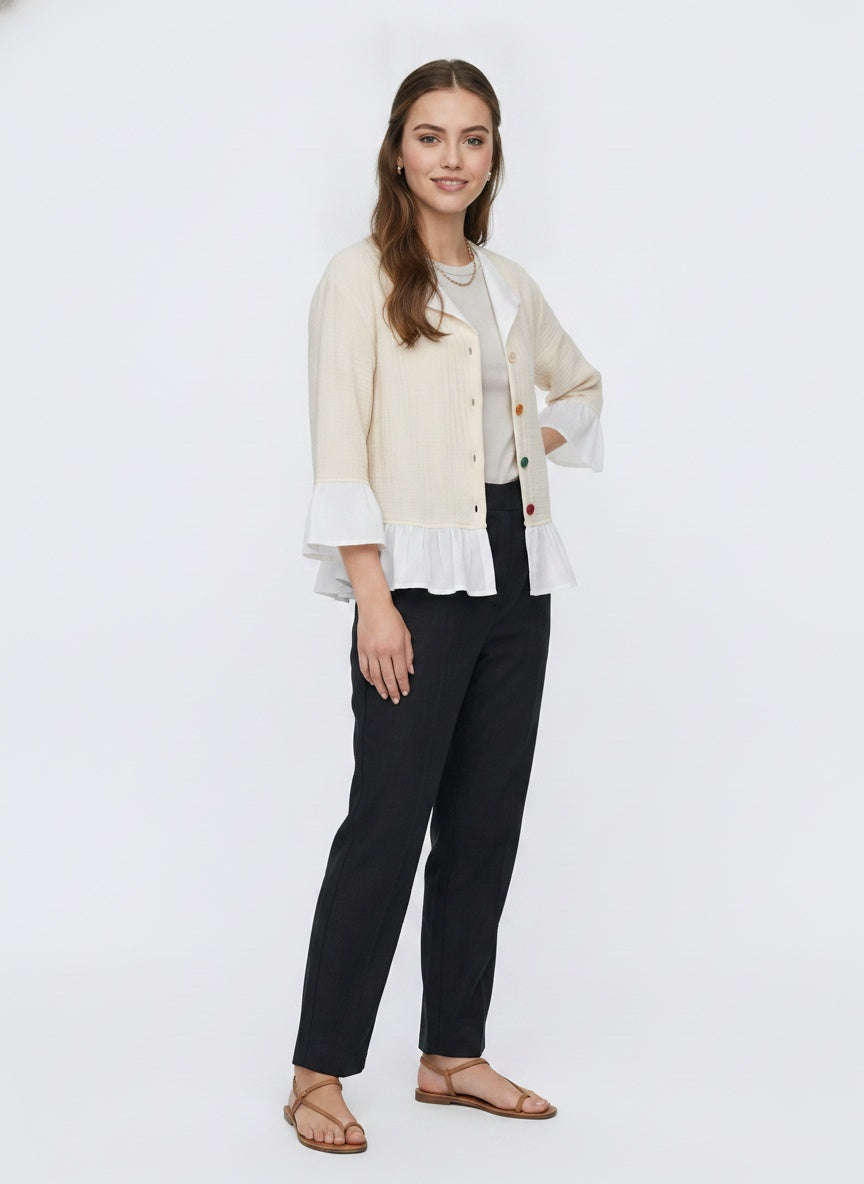 Wrenna Jacket | Cream Double-Gauze Ruffle Hem