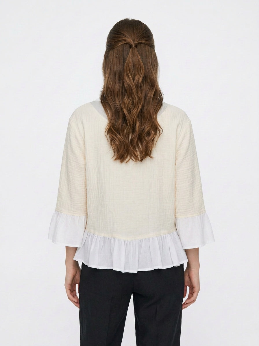 Wrenna Jacket | Cream Double-Gauze Ruffle Hem