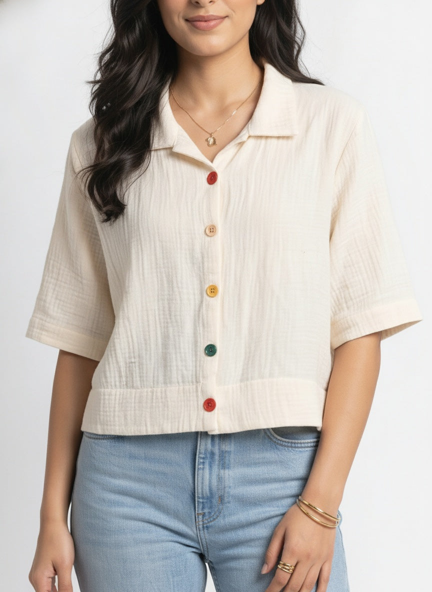 Fable Shirt | Cream Camp-Collar Double Gauze