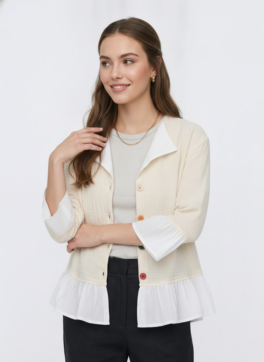 Wrenna Jacket | Cream Double-Gauze Ruffle Hem