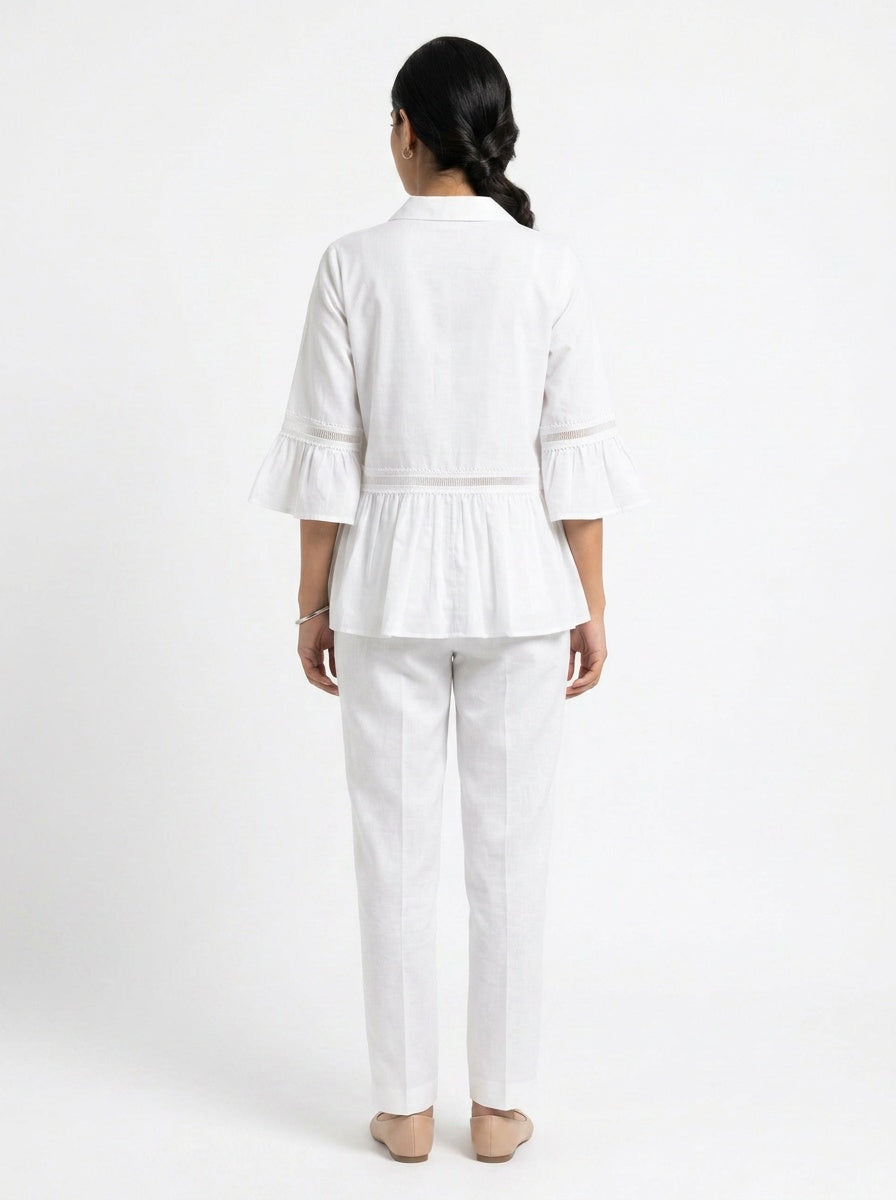 Elowen Blouse | White Pintuck Lace Peplum