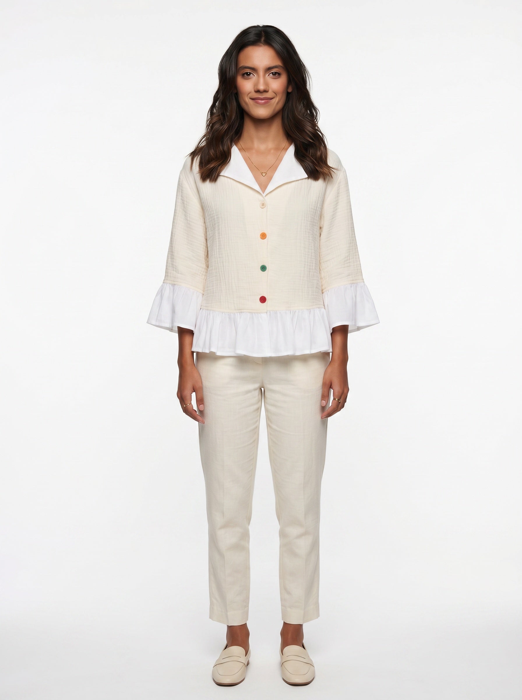 Wrenna Jacket | Cream Double-Gauze Ruffle Hem