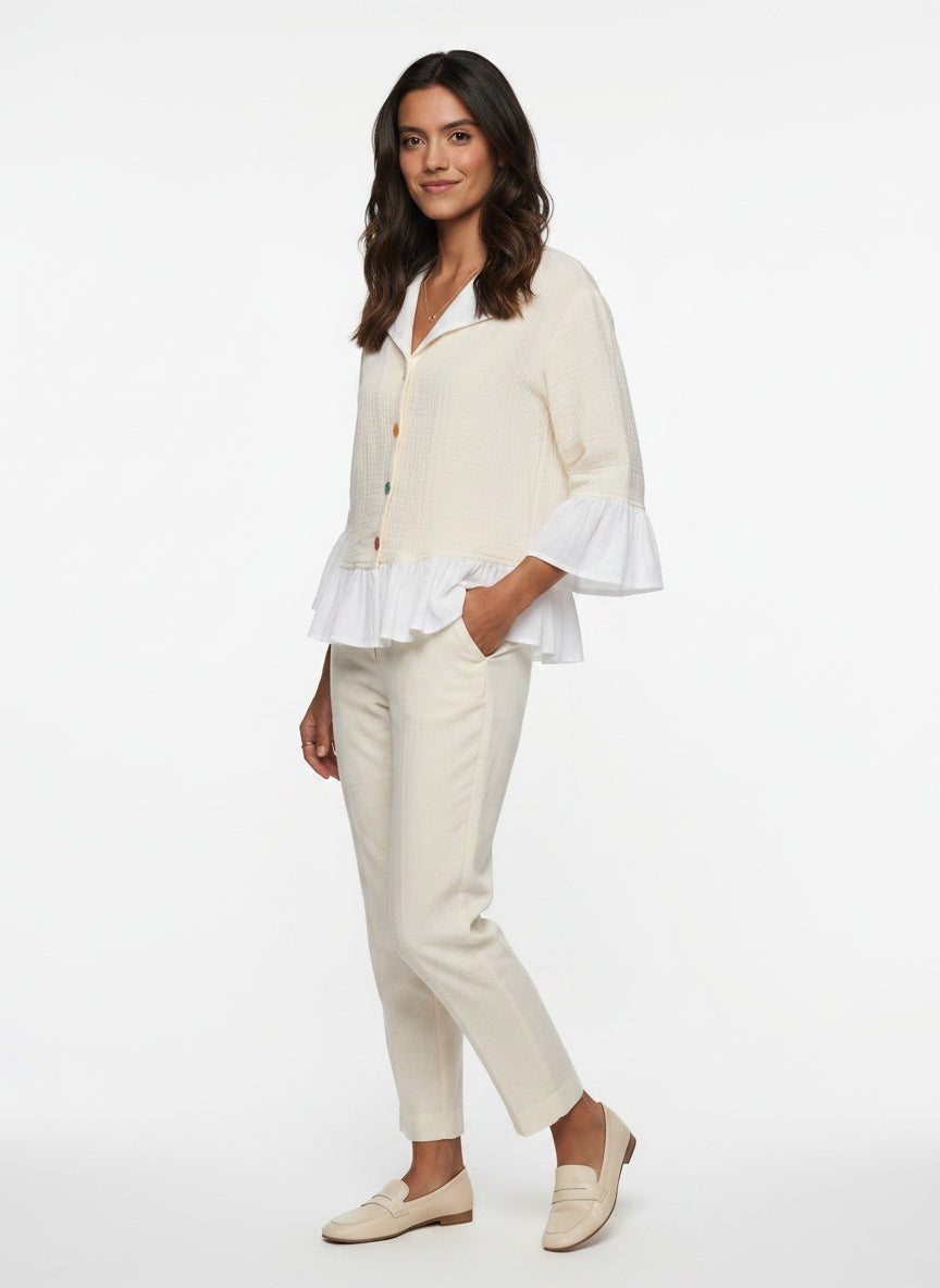Wrenna Jacket | Cream Double-Gauze Ruffle Hem