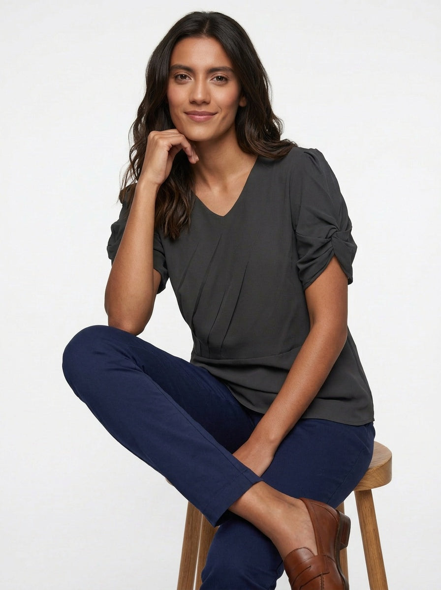 Nyx Blouse | Black Pleated Twist Sleeve