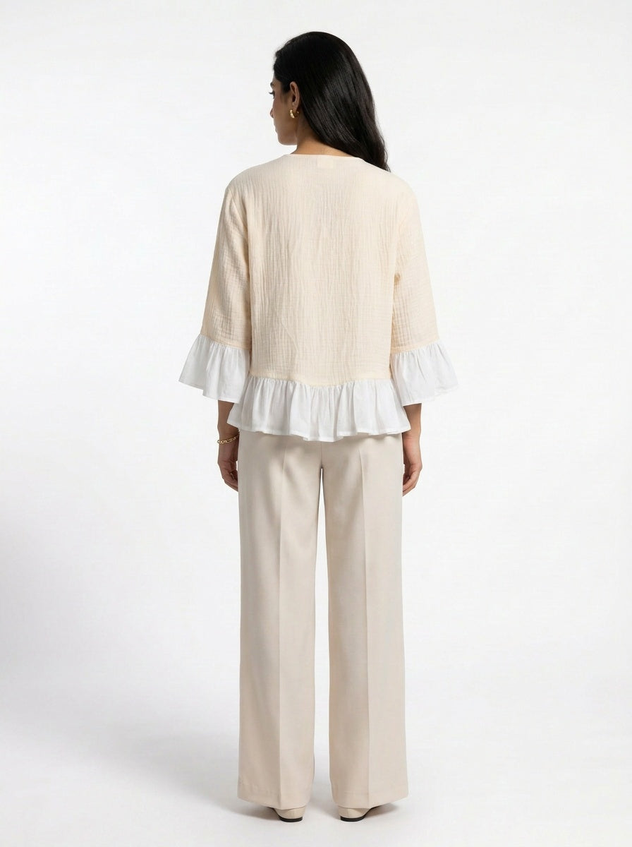 Wrenna Jacket | Cream Double-Gauze Ruffle Hem