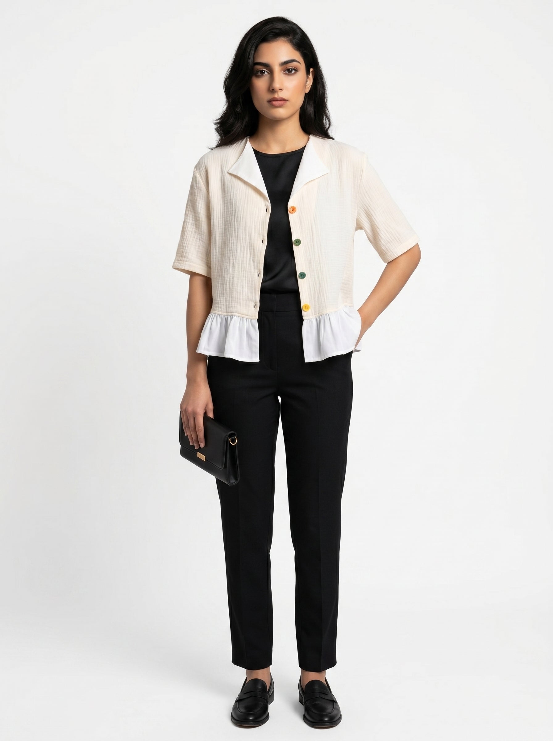 Wrenna Jacket | Cream Double-Gauze Ruffle Hem