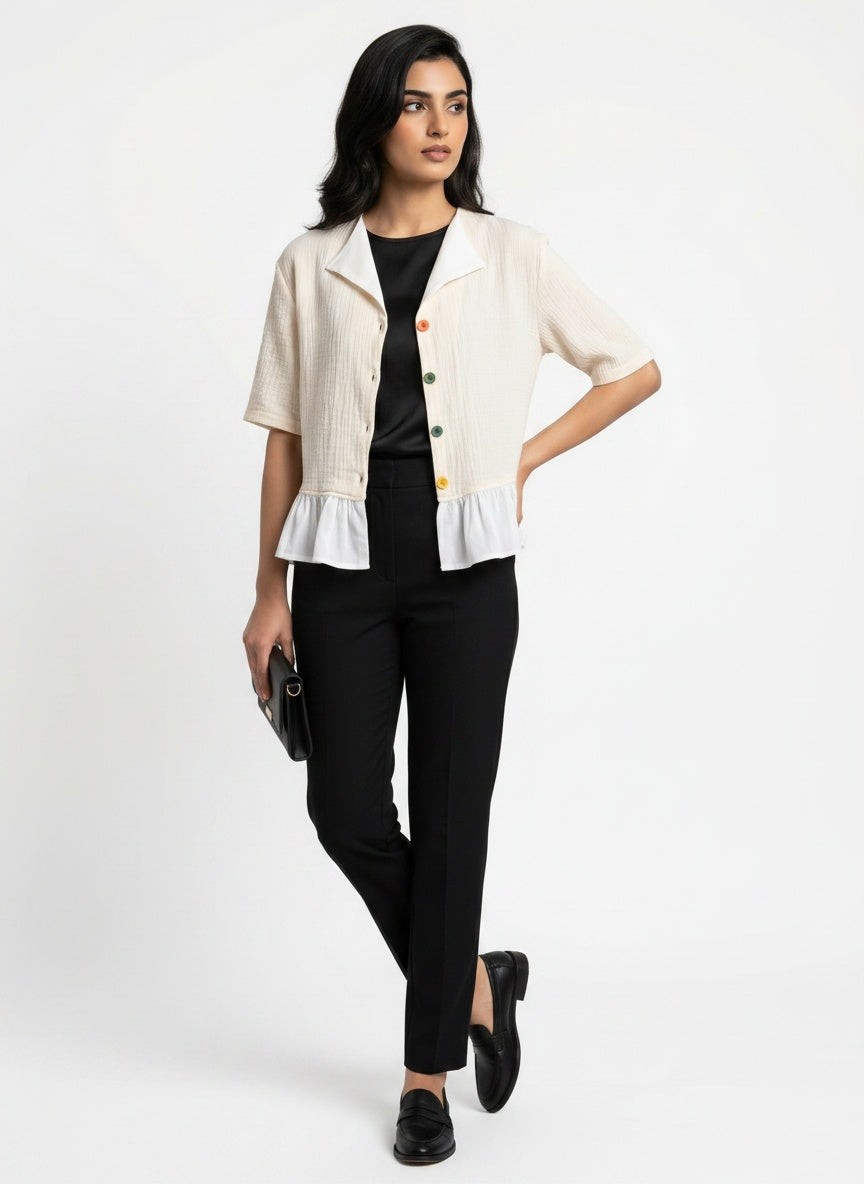 Wrenna Jacket | Cream Double-Gauze Ruffle Hem