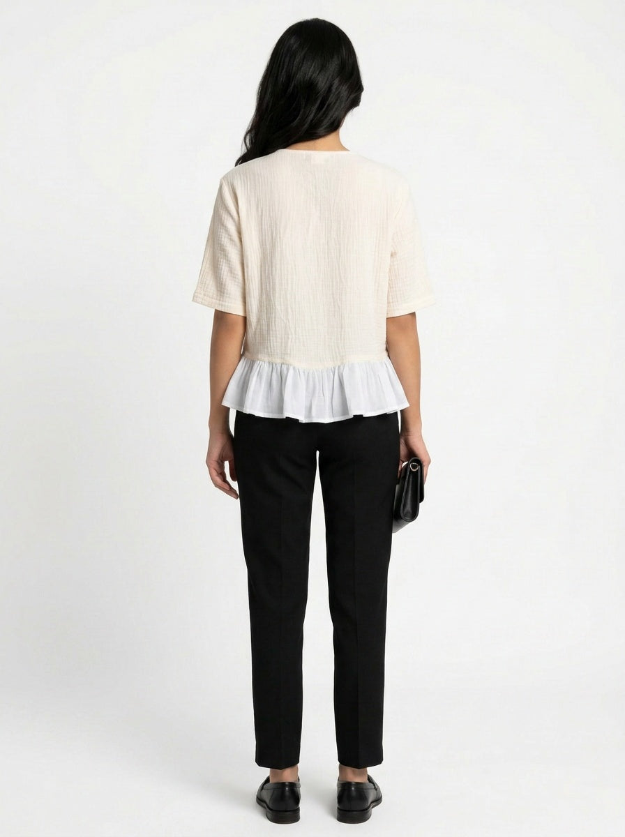 Wrenna Jacket | Cream Double-Gauze Ruffle Hem